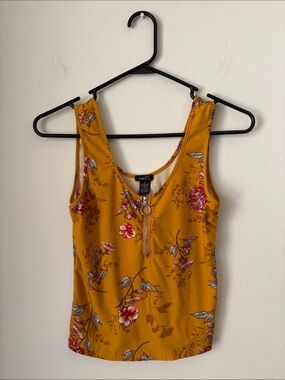 Rue21 Mustard Yellow Floral Front-Zip Tank